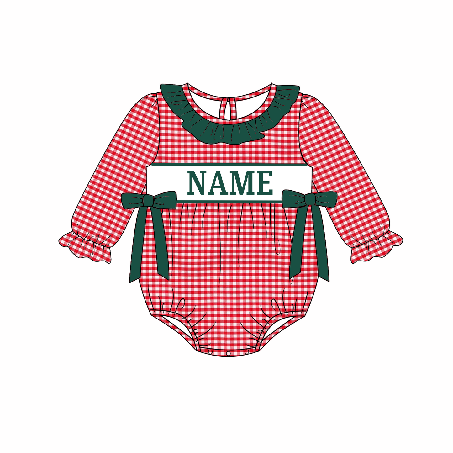 Kids Christmas CUSTOM NAME Embroidery Red Plaid Sibling Clothes