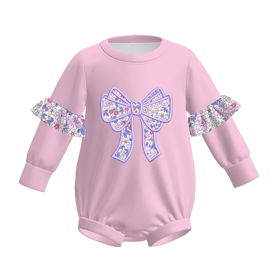 Fall/Winter Embroidered Floral Bow Sister Pink Outfits