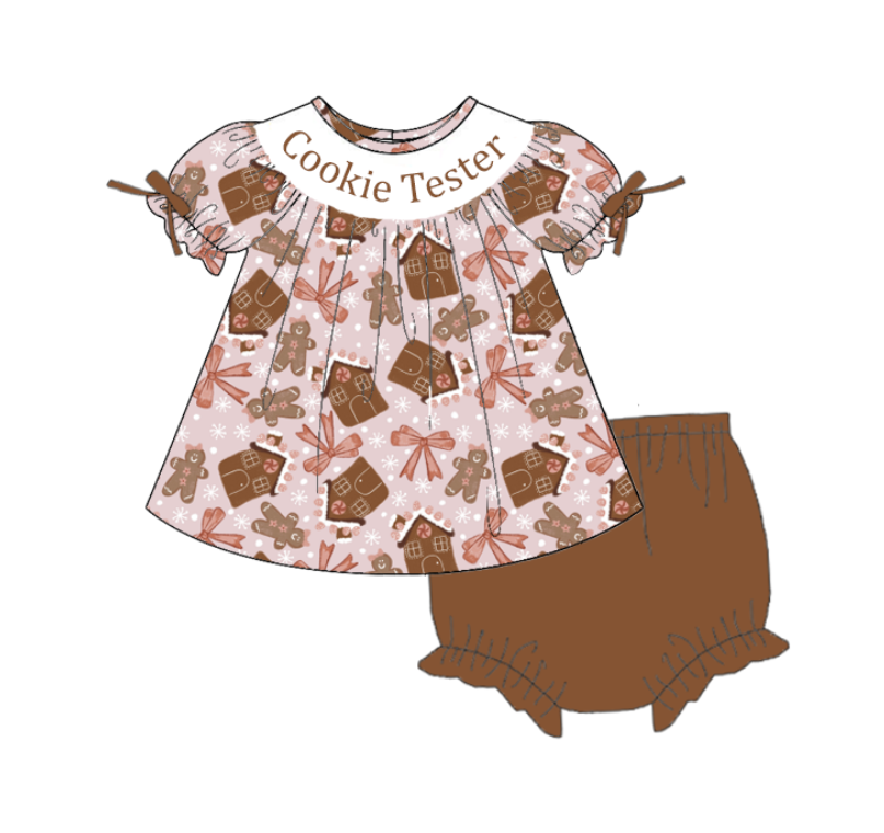 Girls Christmas "Cookie Tester" Smock Embroidery Collection Clothes