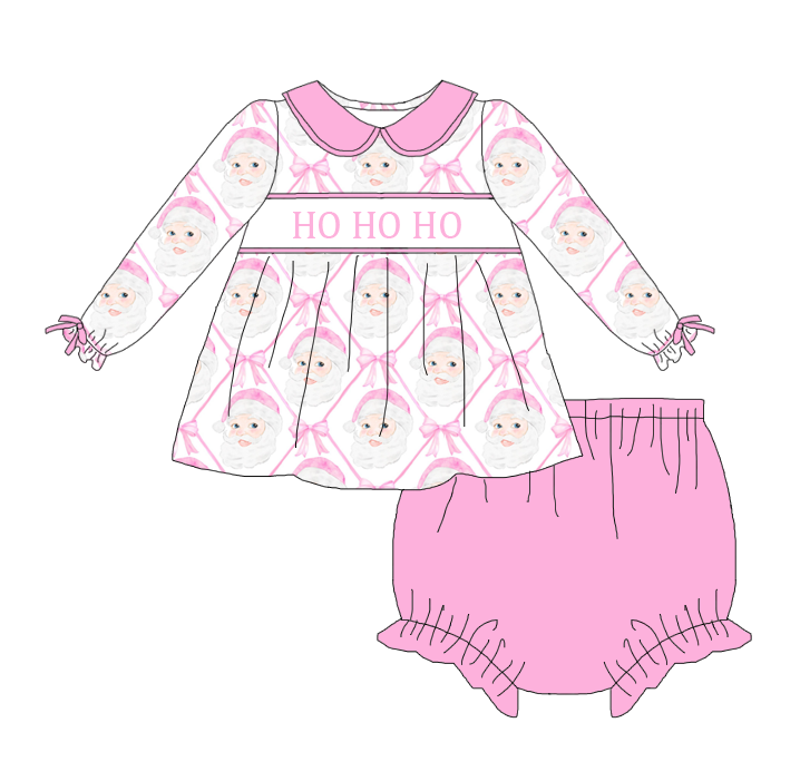 Girls Christmas Santa"HO HO HO" Smock Embroidery Collection Outfit