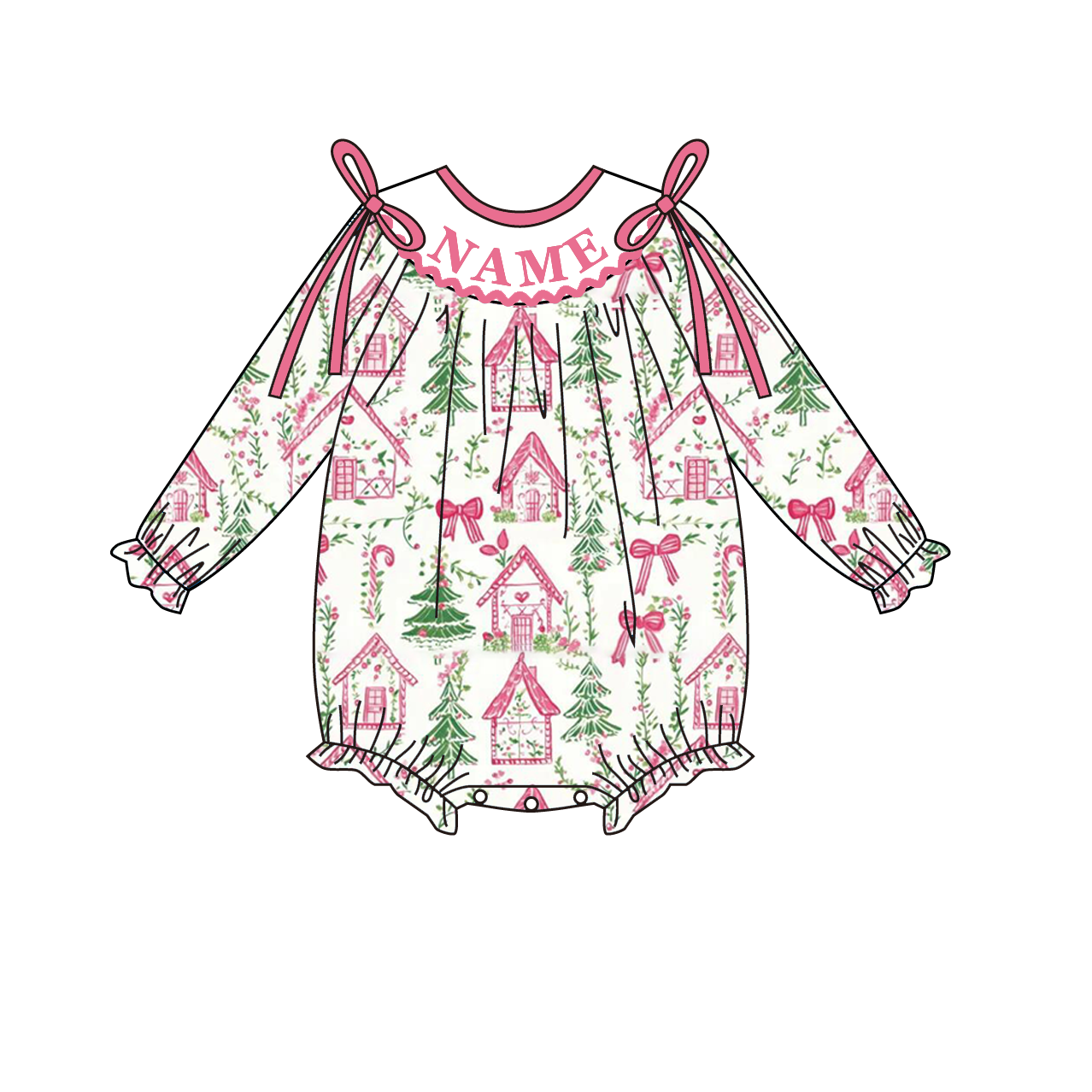 Christmas Smocked Embroidery Custom Name Tree House Outfit Collection