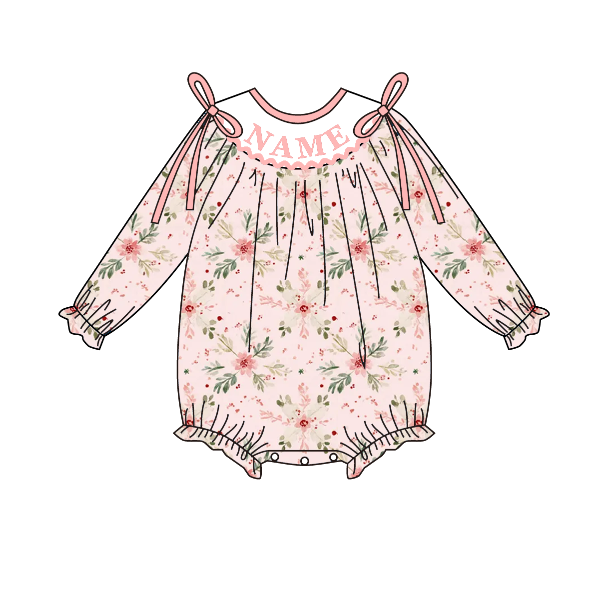 Fall Smocked Embroidery Custom Name Pink Floral Outfit Collection
