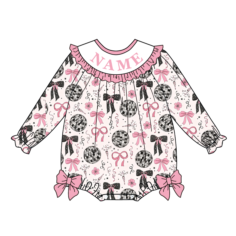 2026 New Year Kids Custom Name Bow Embroidery Smock Outfits