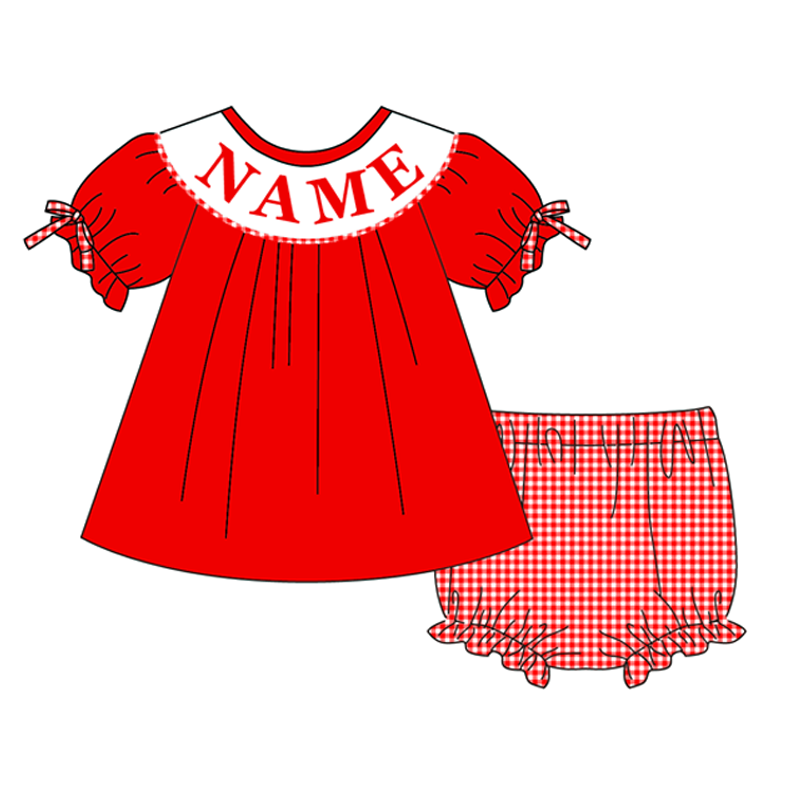 2026 Valentine’s Day Red Plaid Custom Name Smocked Embroidery Collection