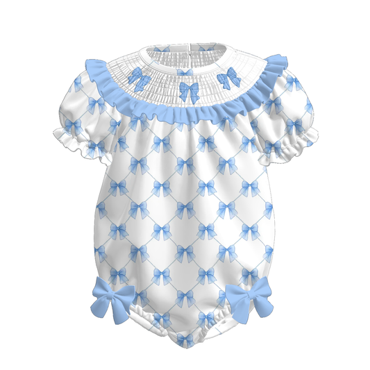 Kids Spring Summer Blue Bow Smock Embroidery Collection