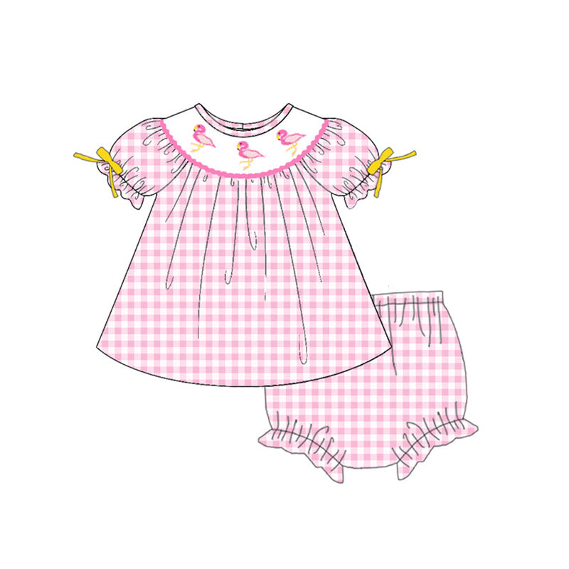 2026 Spring/Summer Flamingo Smocked Collection – Pink Gingham Embroidery