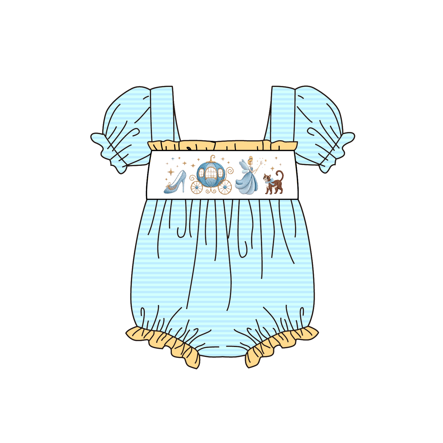 2026 Spring Summer Princess Embroidery Blue Dress & Romper