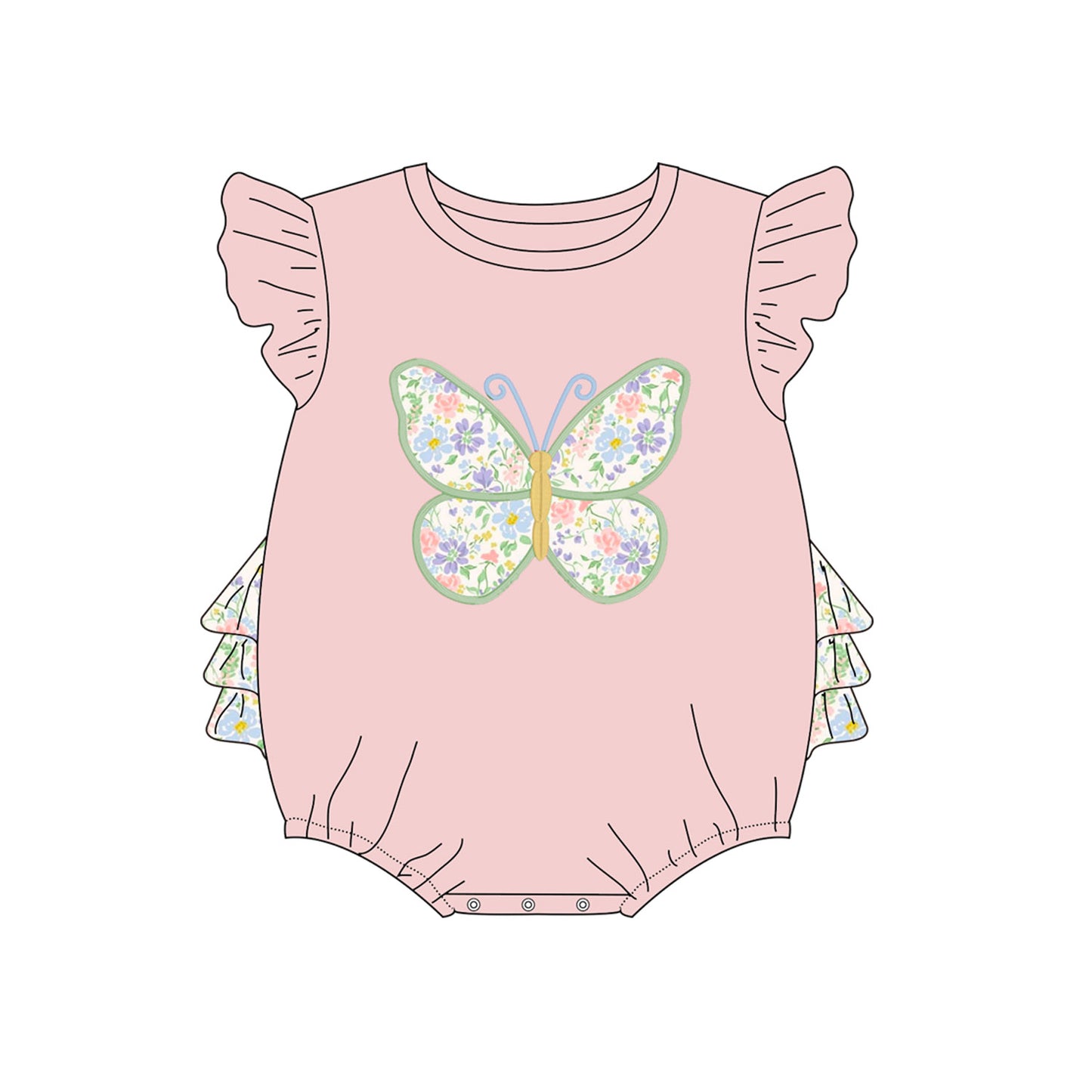 2026 Spring Summer Butterfly Embroidery Pink Pant Set & Romper