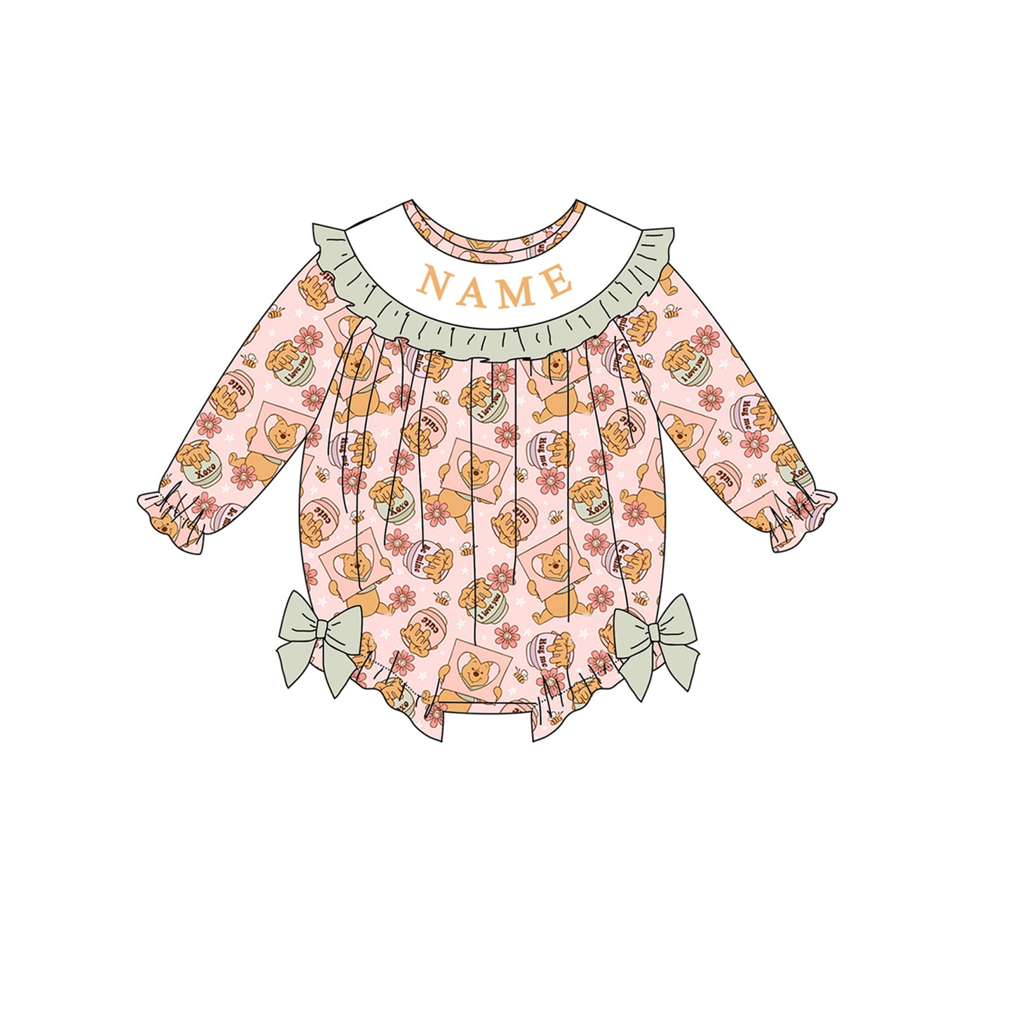 Spring Summer Bear Custom Name Embroidery Smock Outfits