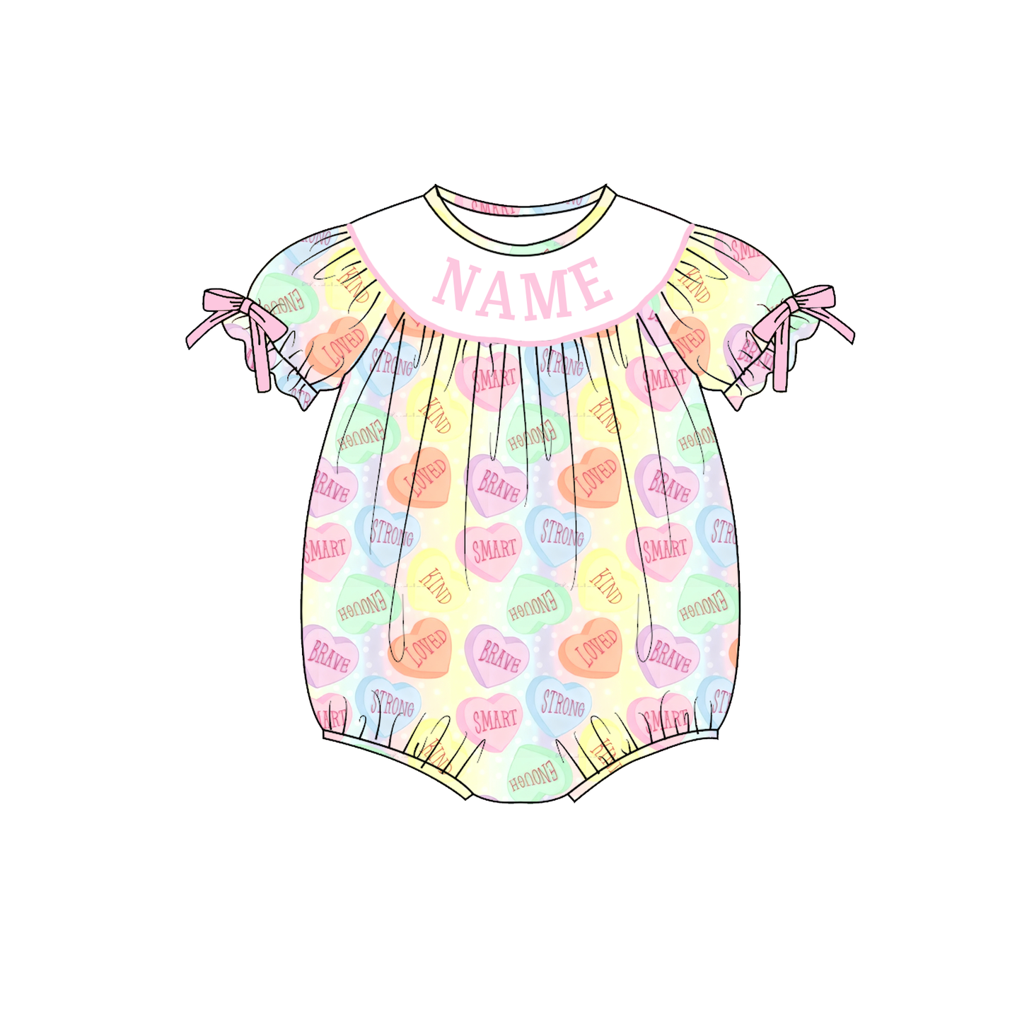 Baby Kids Valentine's Day Custom Name Smock Embroidery Romper