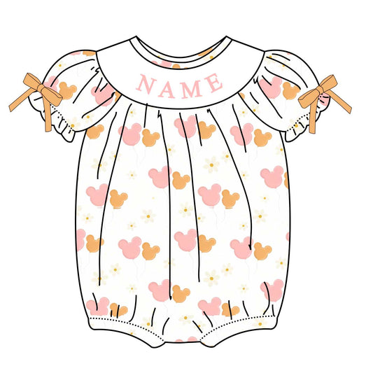 Girl Custom Name Smocked Embroidered Gift Bow Minnie Collection