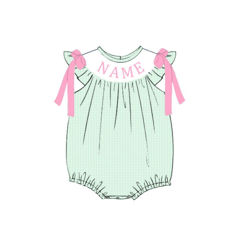 Summer Green Plaid Custom Name Embroidery Smock Outfits