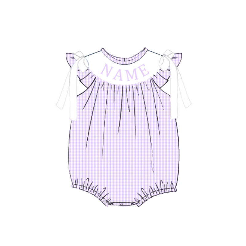 Summer Lavender Plaid Custom Name Embroidery Smock Outfits