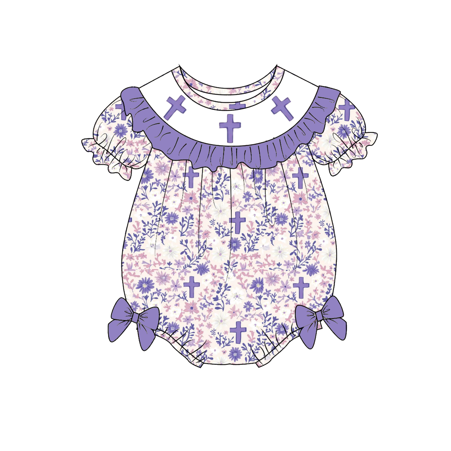 Easter Purple Floral Cross Embroidery Outfit Collection