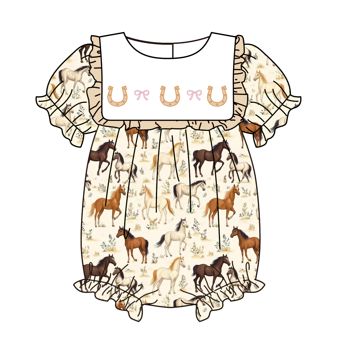 Spring Summer Farm Horse Embroidery Dress & Romper