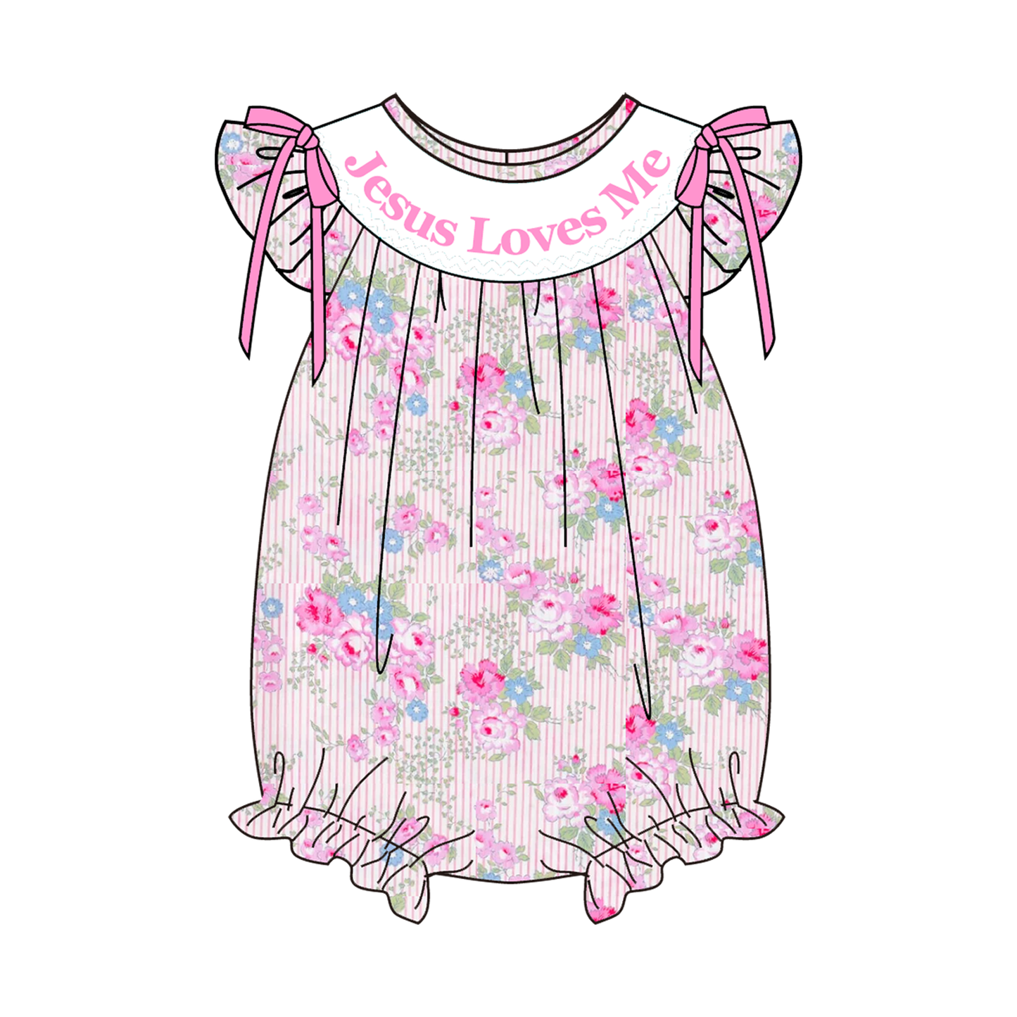 Summer Pink Floral JESUS LOVES ME Embroidery Smock Collection