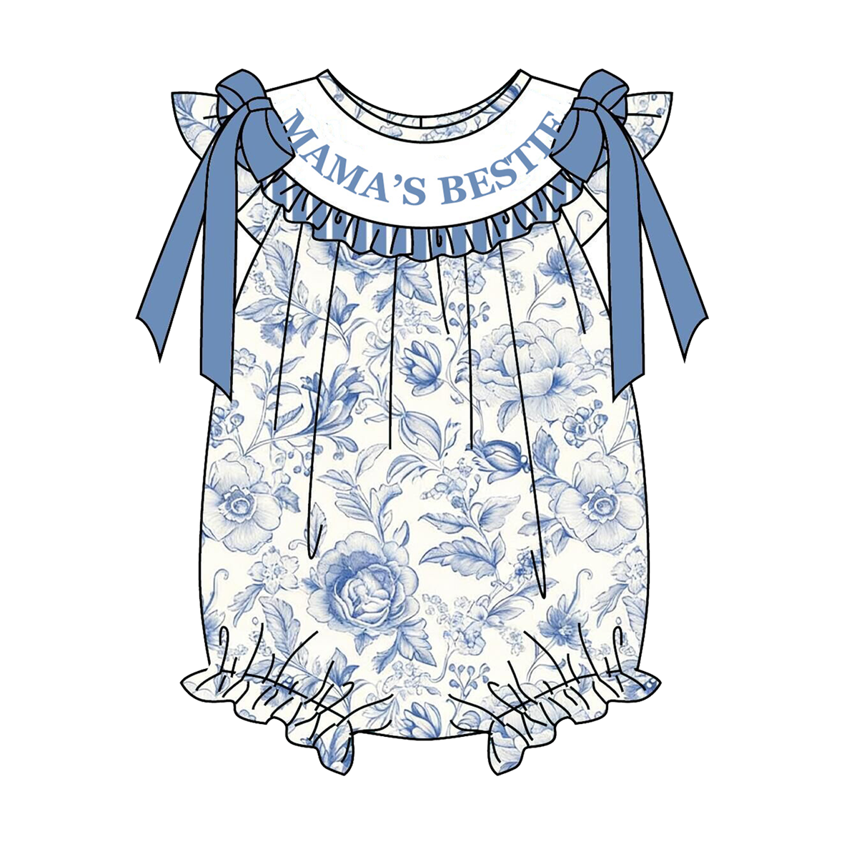 Summer Blue Floral MAMA'S BESTIE Smocked Embroidery Collection