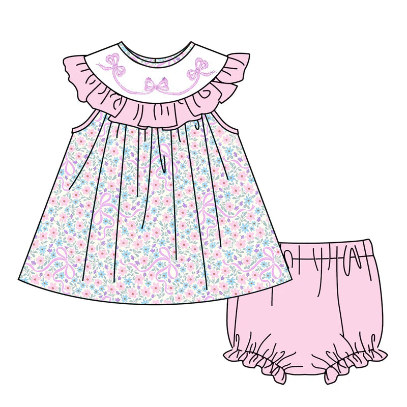 Sweet Blooms for Little Ones – Pink Bow Smocked Lavender Pink Floral Set