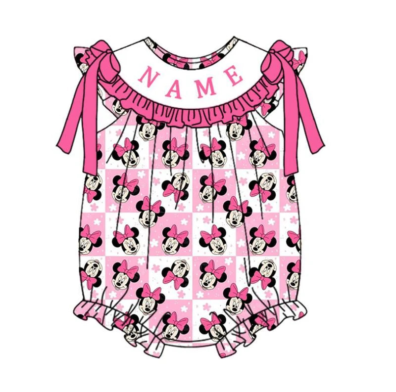 Summer Girls Pink Mouse Custom Name Smocked Embroidery Set Collection