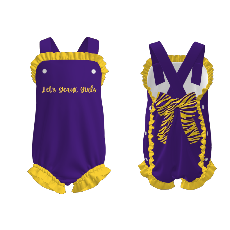 Kids Purple Yellow Embroidery Animal Print Fashion Collection