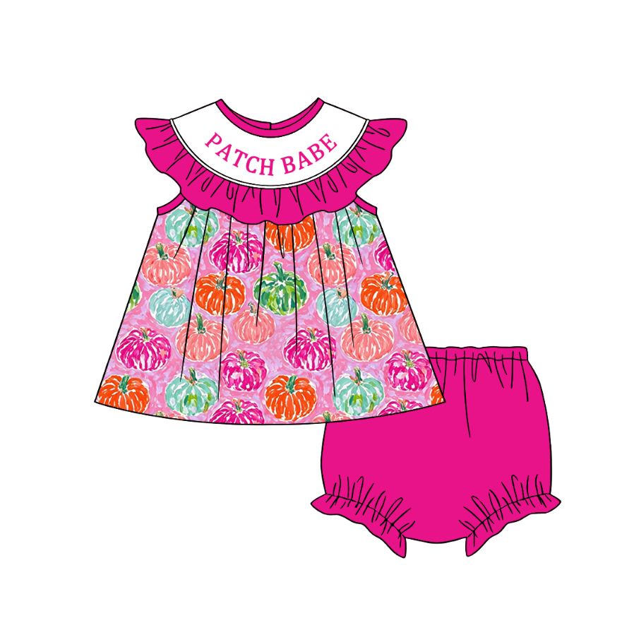 PATCH BABE Pumpkin Smocked Embroidered Girls Collection | Boutique Dress, Bloomer Set & Bubble Romper
