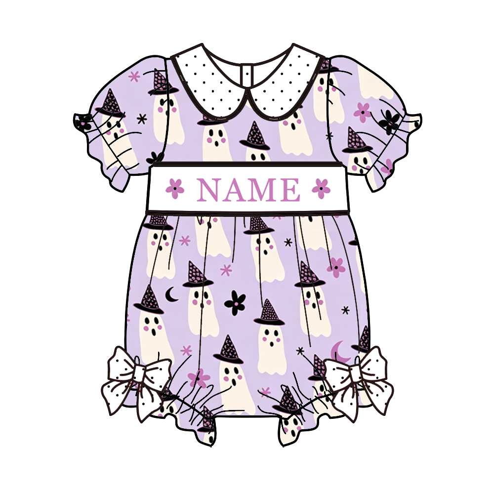 Personalized Halloween Smocked Embroidered Girls Dress | Custom Name Ghost Boutique Dress | Handmade Smocking Collection