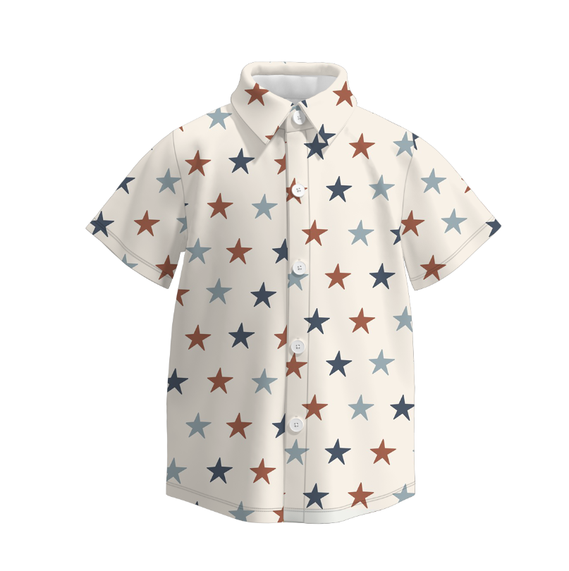 Boys July 4th Red Blue Star Short Sleeves Shirt