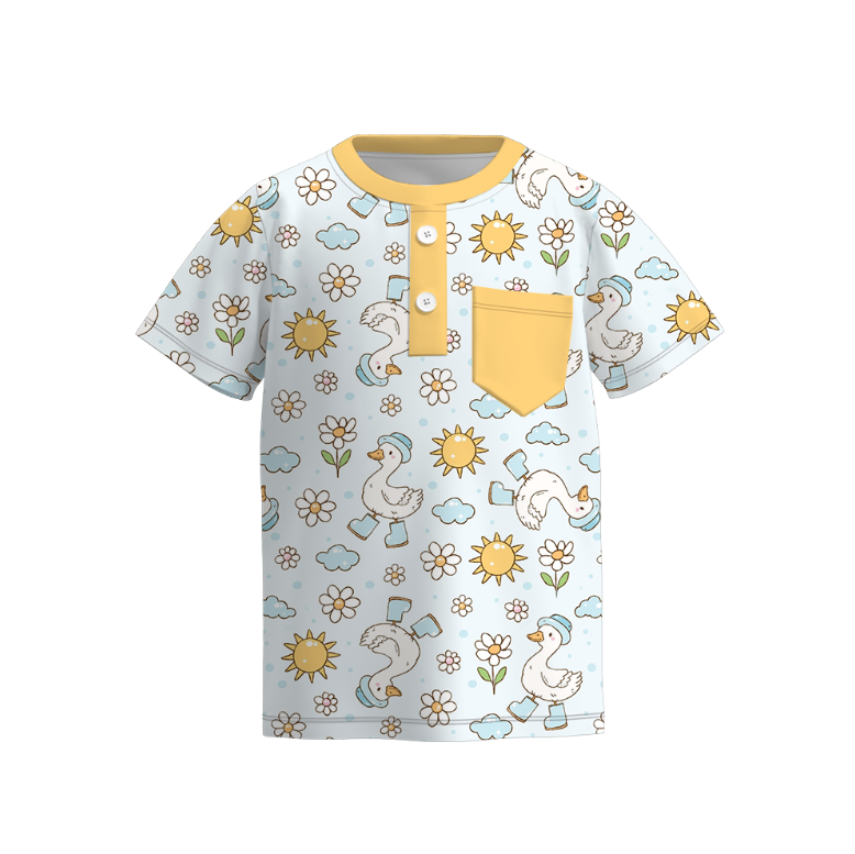 Boys Summer Fish Dinosour Goose Tree Print Pocket Shirt