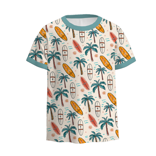 Boys Summer Car Dinosour Cartoon Tree Print T-Shirt