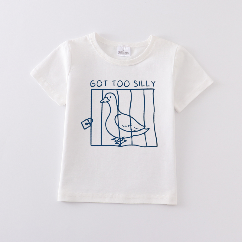 Multi-Colors Boys Summer Goose Print White Cotton T-shirt