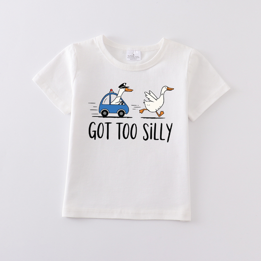 Multi-Colors Boys Summer Goose Print White Cotton T-shirt
