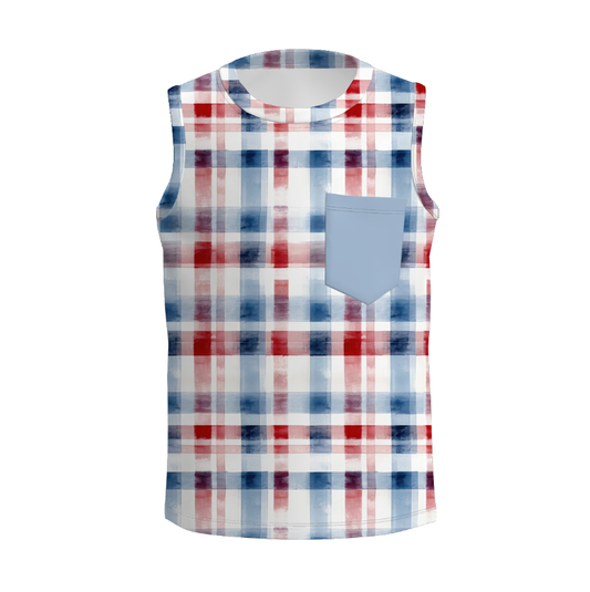Boys 4th Of July Patriotic Red Blue Print Pocket Top