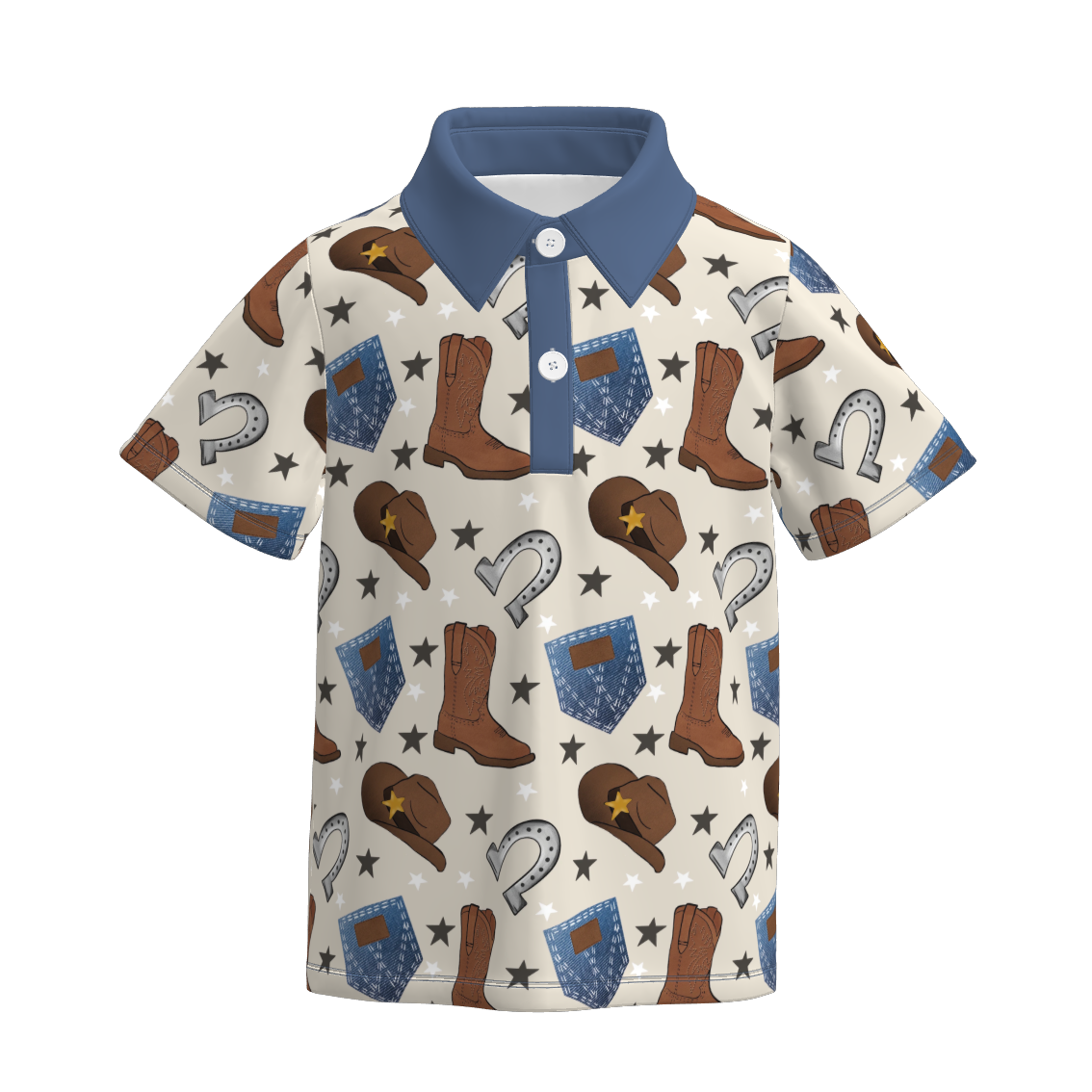 Boys Summer Boots Hat Print Short Sleeves Polo Shirt