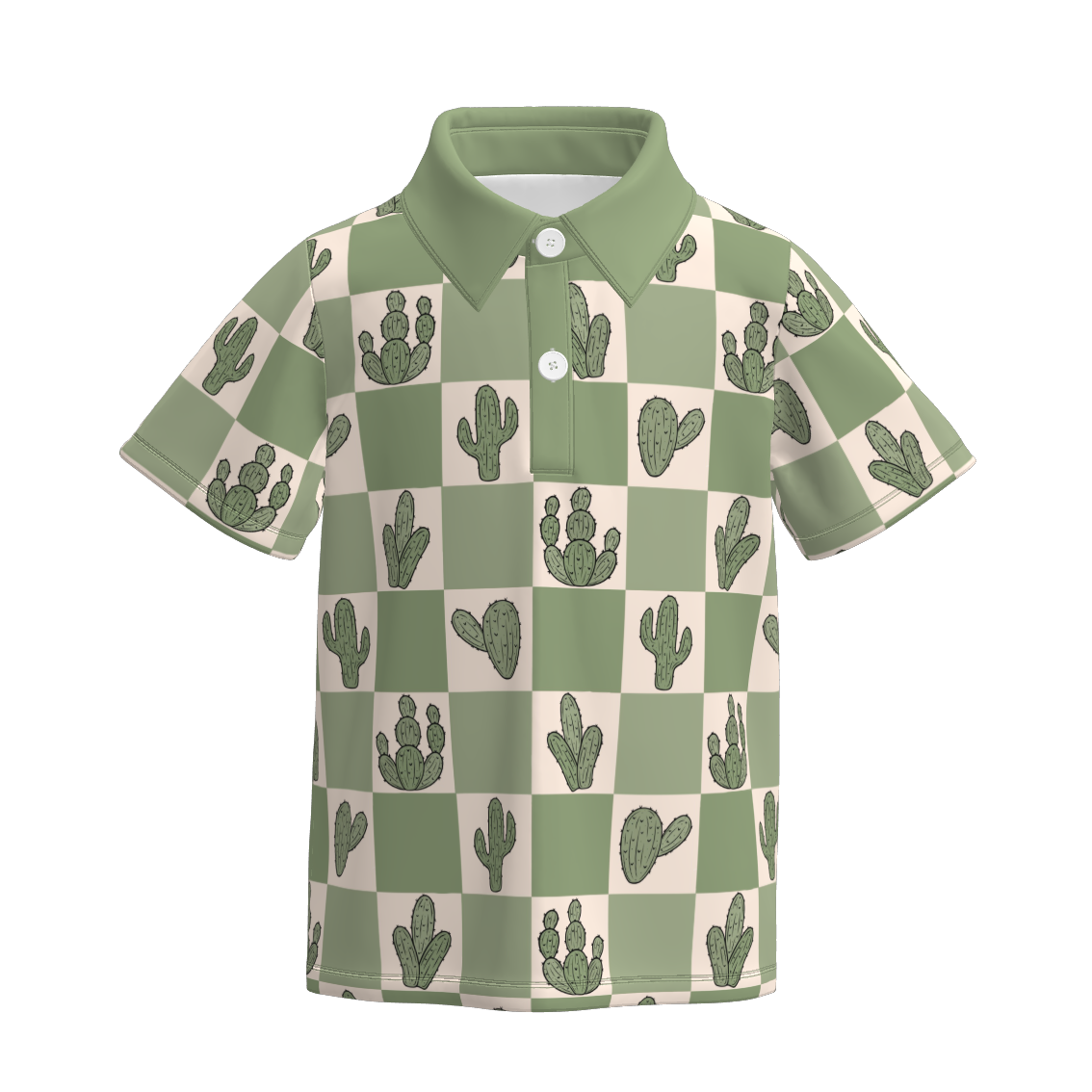 Boys Summer Green Cactus Print Short Sleeves Polo Shirt