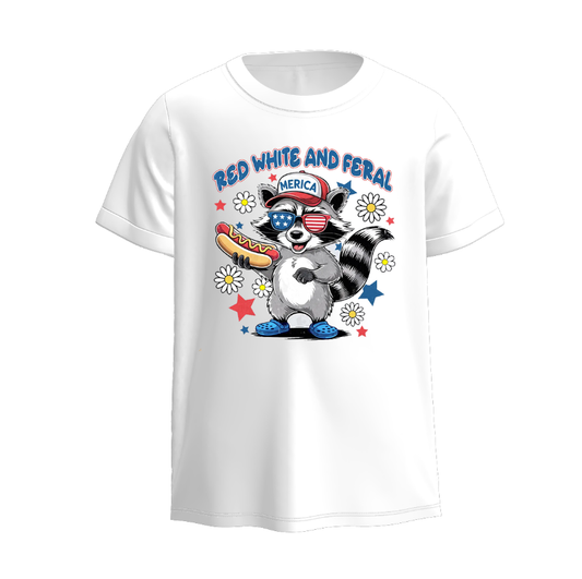 Boys Summer Raccoon Print Muti-Colors Short Sleeves Top