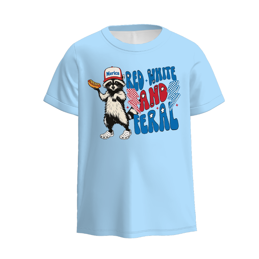 Boys Summer Raccoon Print Muti-Colors Short Sleeves Top