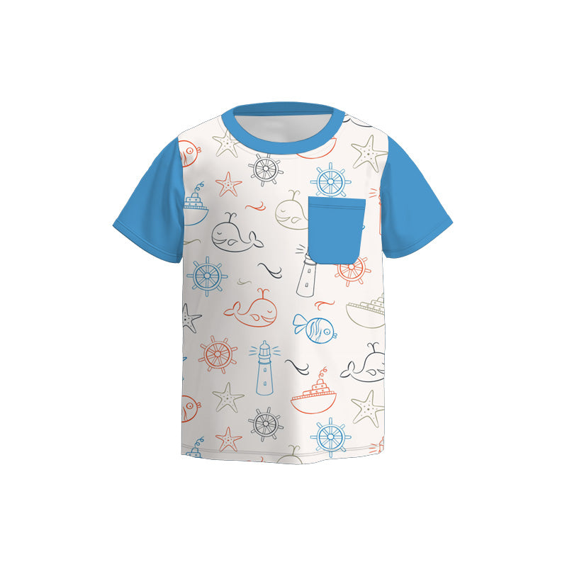 Baby Boys Sibling Summer Blue Sea Fish Boat Lighthouse Clothes