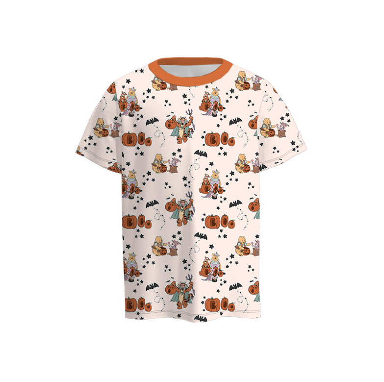 Boys Fall Halloween Pumpkin Cartoon Short Sleeves Top
