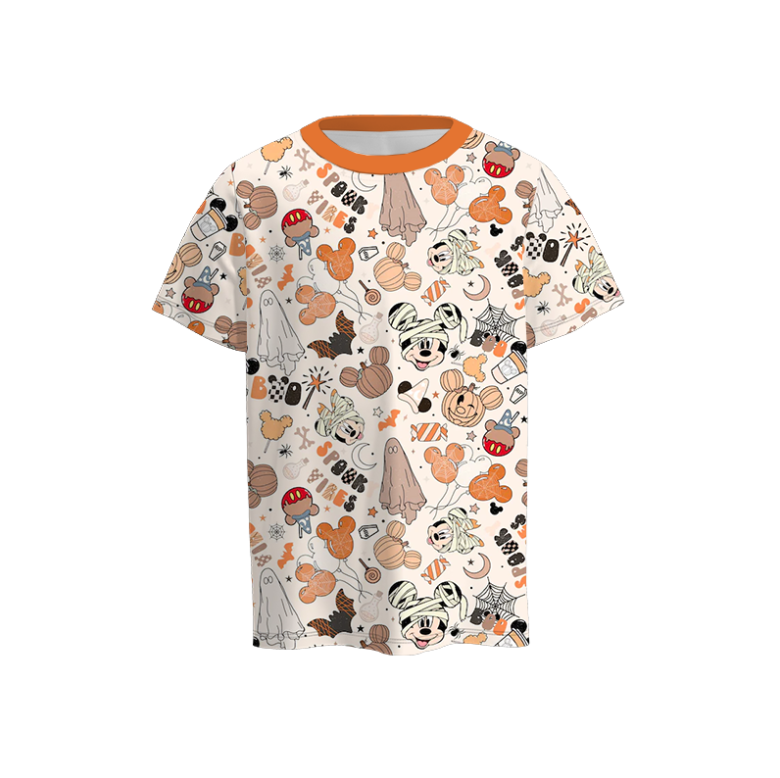 Boys Fall Halloween Pumpkin Cartoon Short Sleeves Top