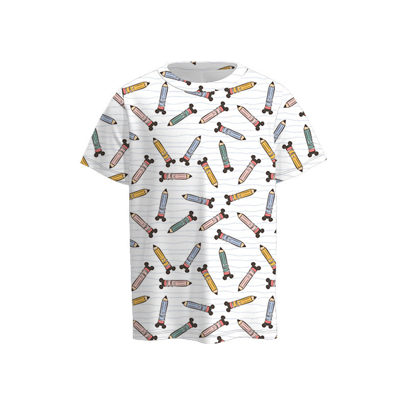 Boys Back To School Pencil Minnie Cartoon Print T-Shirt