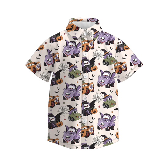 Boys Halloween Fall Print Button-up Short Sleeves Polo Shirt