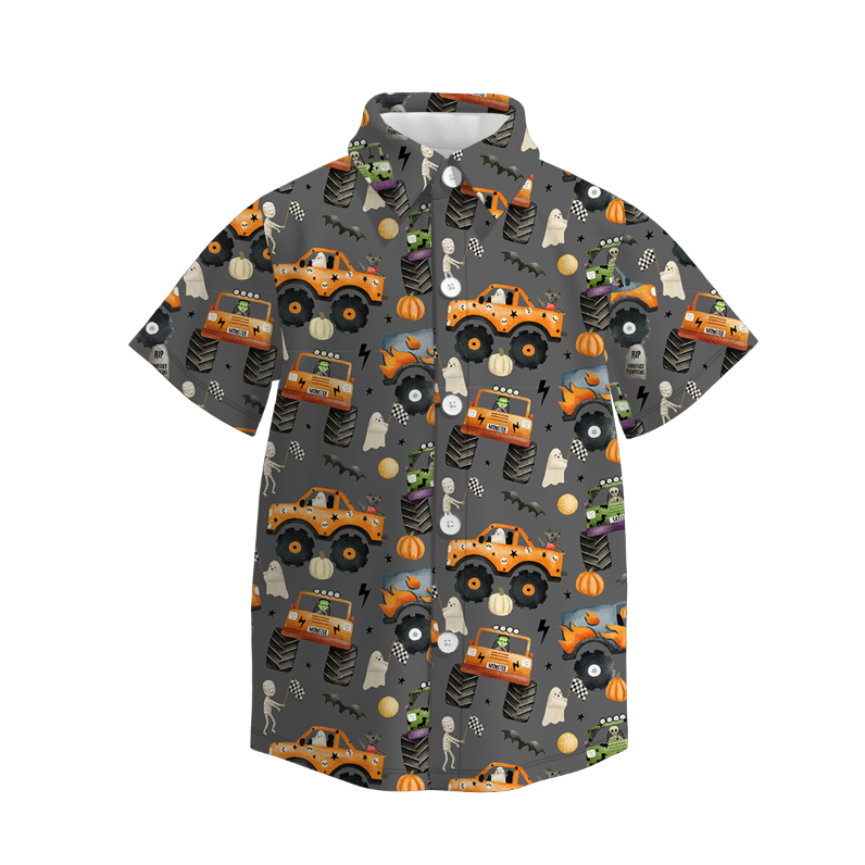 Boys Halloween Fall Print Button-up Short Sleeves Polo Shirt
