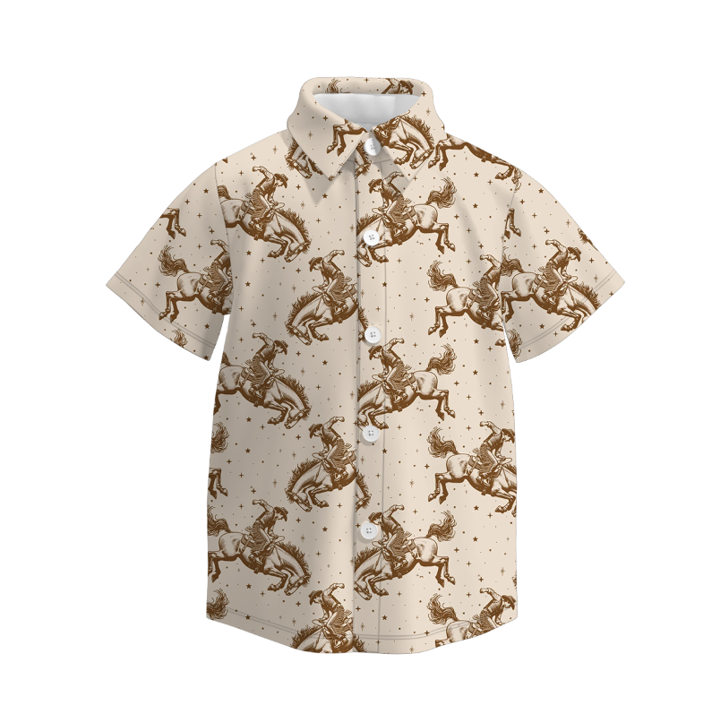 Boys Halloween Fall Print Button-up Short Sleeves Polo Shirt