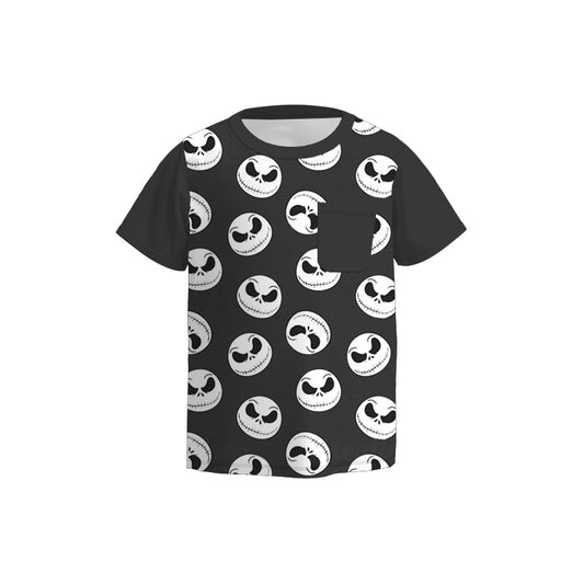 Boys Fall Halloween Skull Ghost Pocket Short Sleeves Top