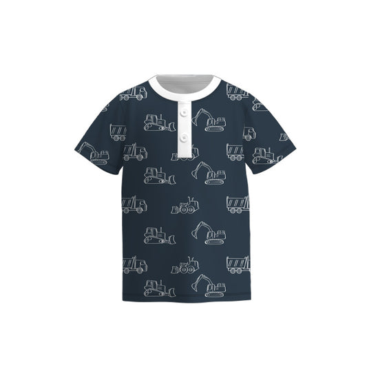 Boys Fall Autumn Excavator Dinosour Pumpkin Short Sleeves Top