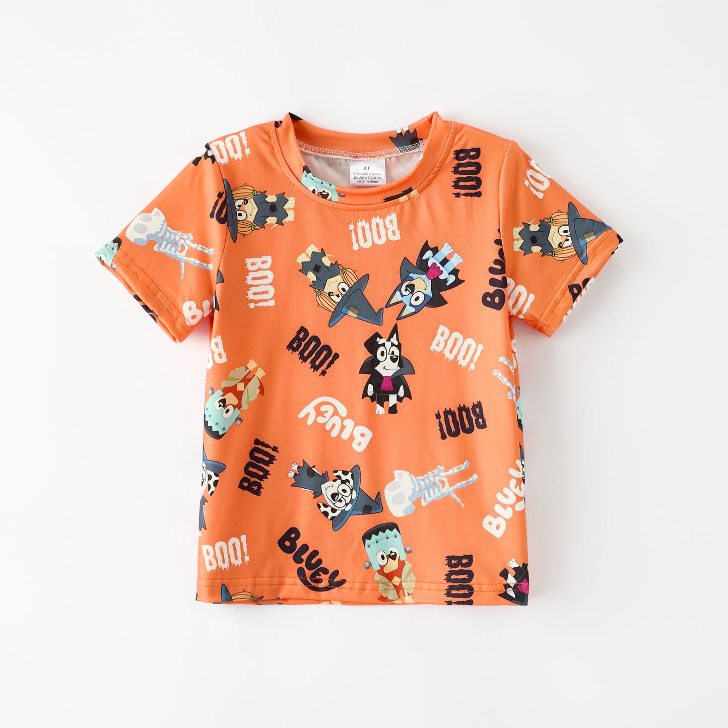 Boys Fall Halloween Orange BOO Cartoon Print Short Sleeves Top
