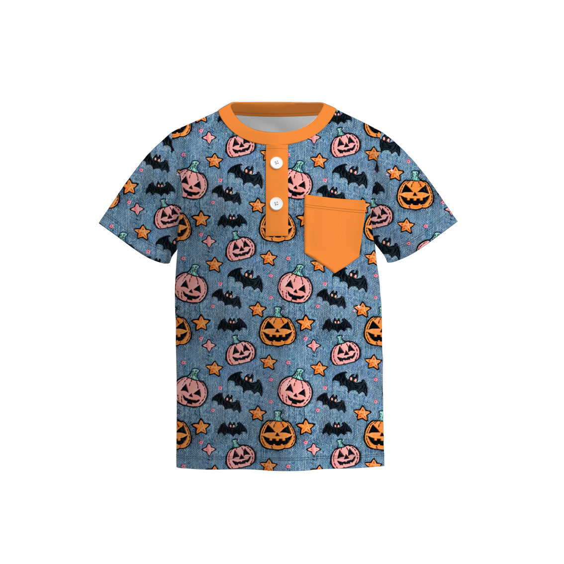 Boys Halloween Fall Pumpkin Ghost Dinosour Pocket Polo Shirt