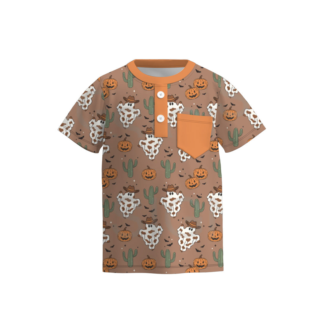 Boys Halloween Fall Pumpkin Ghost Dinosour Pocket Polo Shirt