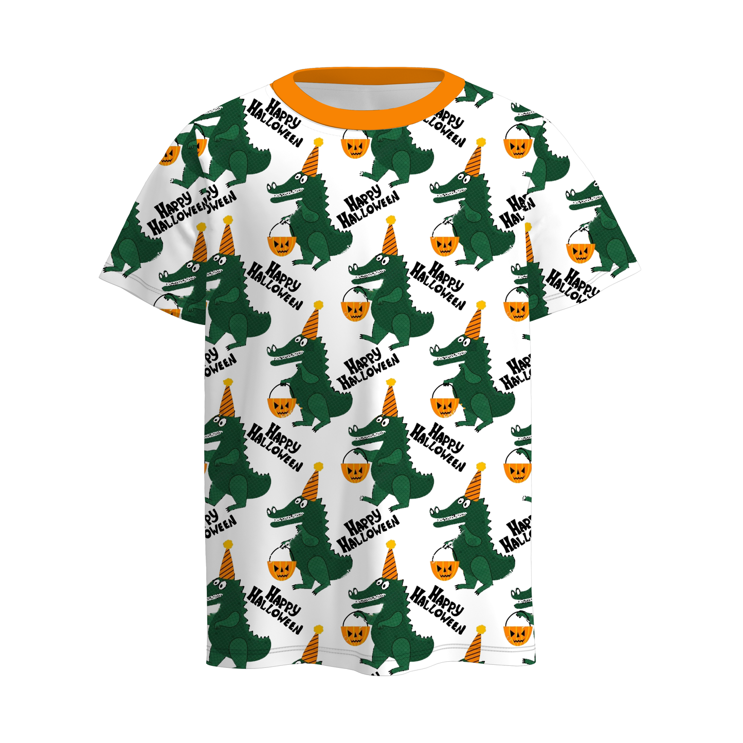 Boys Halloween Fall Pumpkin Face Ghost Dinosour Short Sleeve Crewneck T-Shirt
