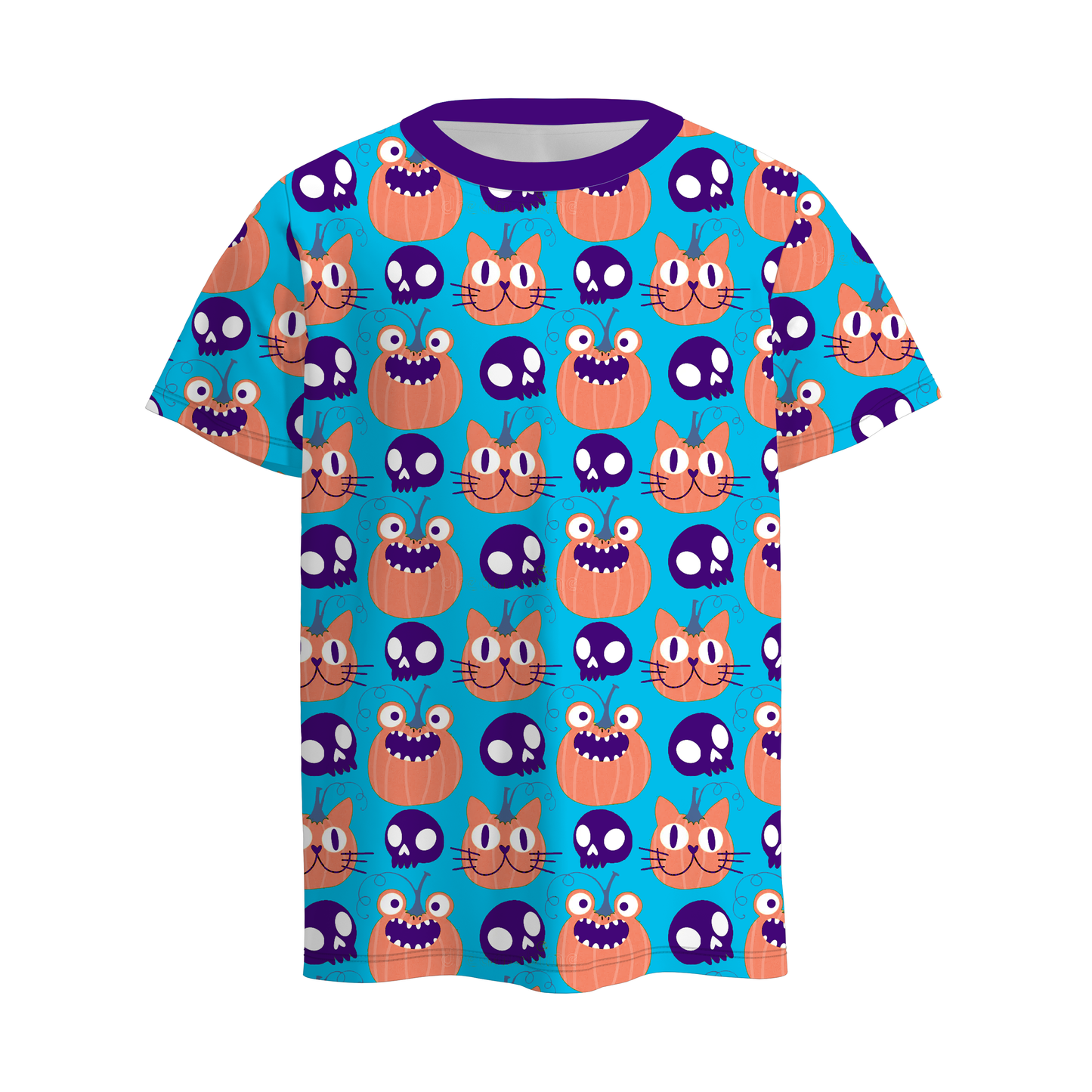 Boys Halloween Fall Pumpkin Face Ghost Dinosour Short Sleeve Crewneck T-Shirt